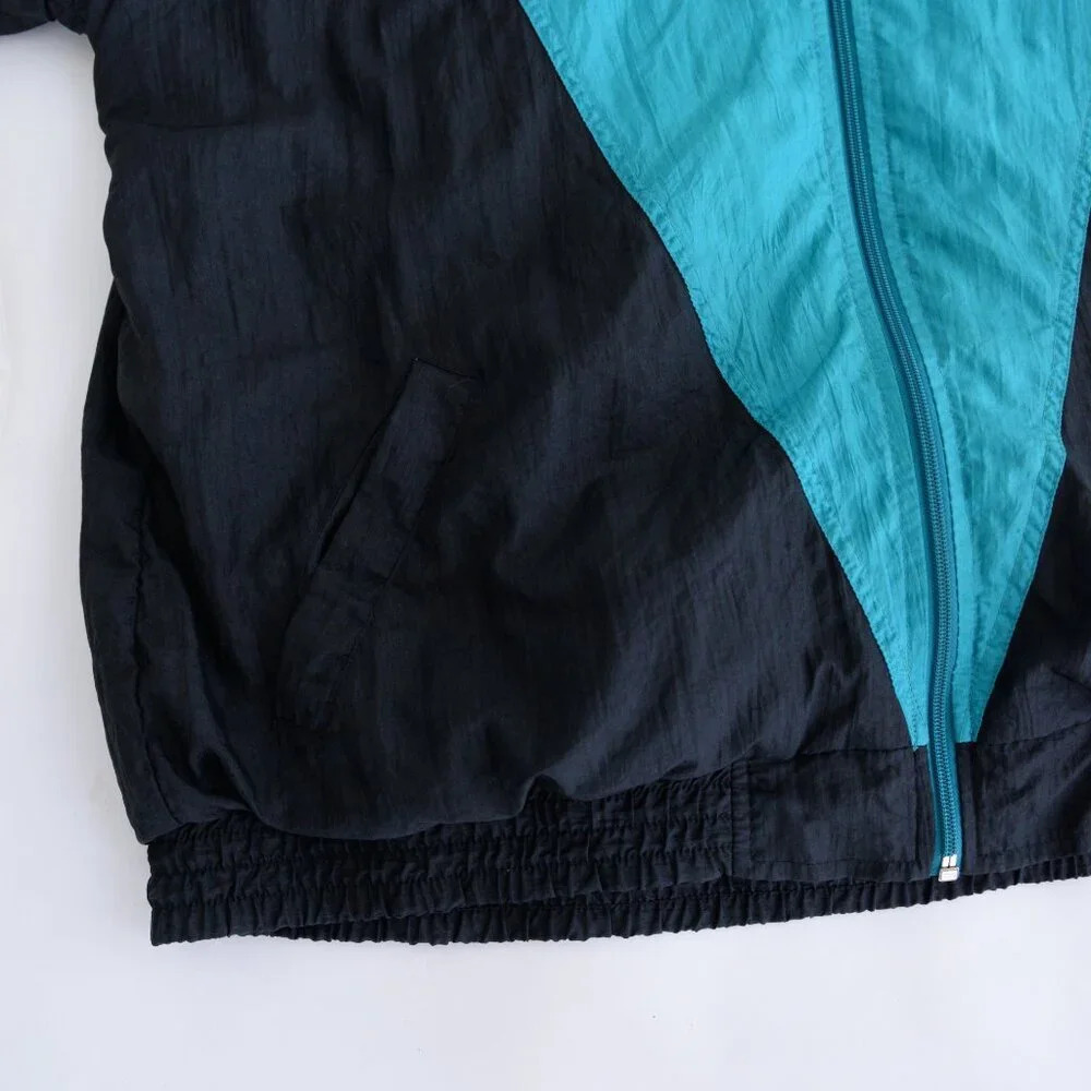 Vintage 80'S Akita Teal & Black Nylon Windbreaker Zip Up Running Jacket Size L - Picture 7 of 11